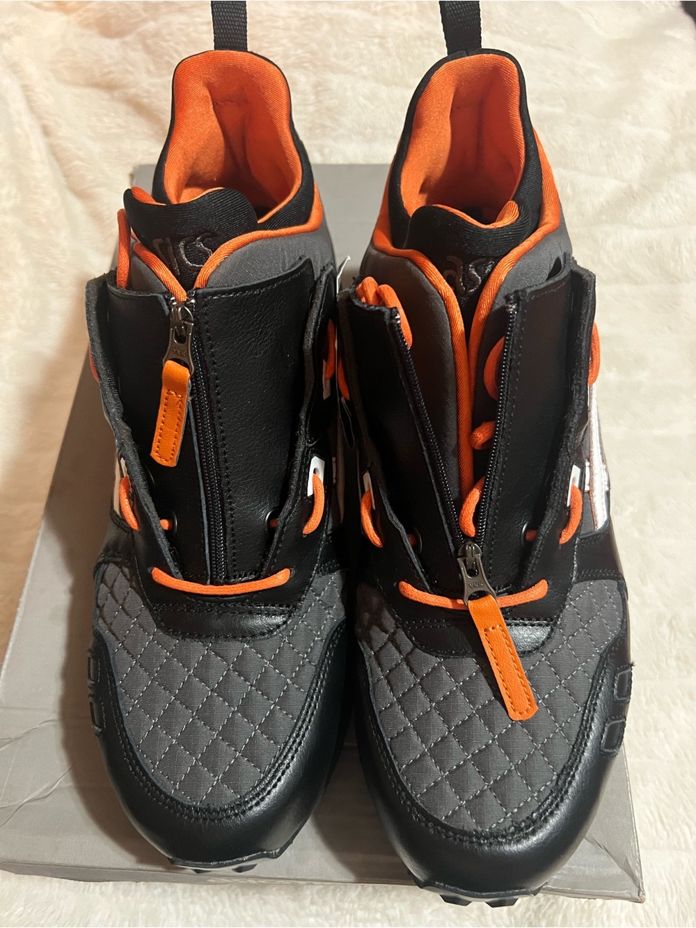 Asics Black, Gray & Orange Quilted Zip-Front Sneakers
